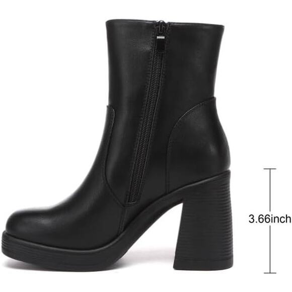 Womens 90s Y2K Goth Fairy Grunge Chunky‎ High Heel Square Toe Zip Up Ankle Boots - Picture 8 of 12